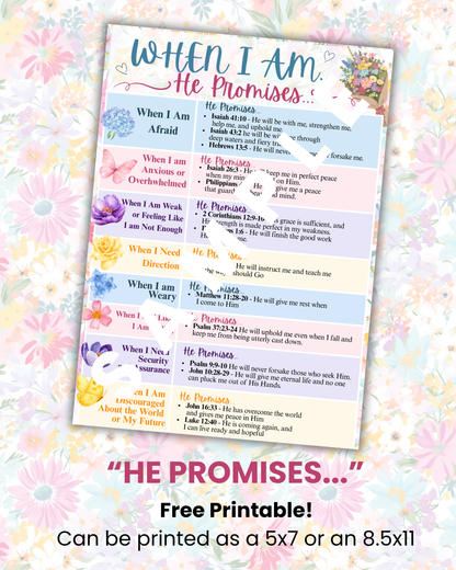 When I Am... He Promises... Printable Card