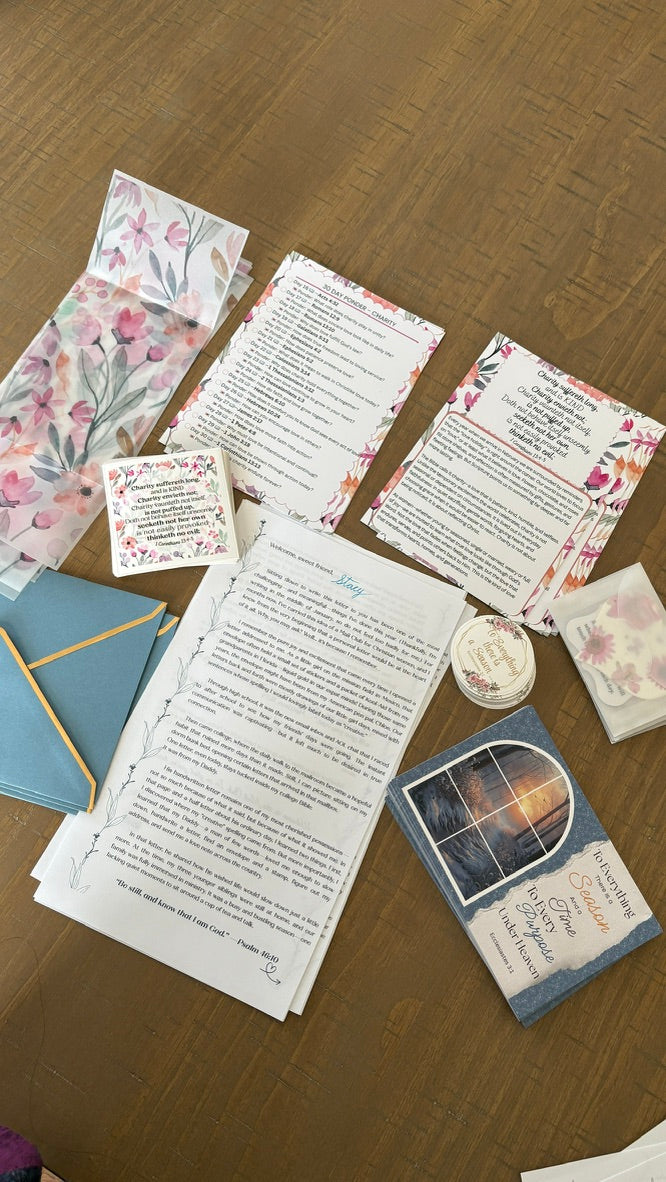 Collection of cards and letters on a wooden surface